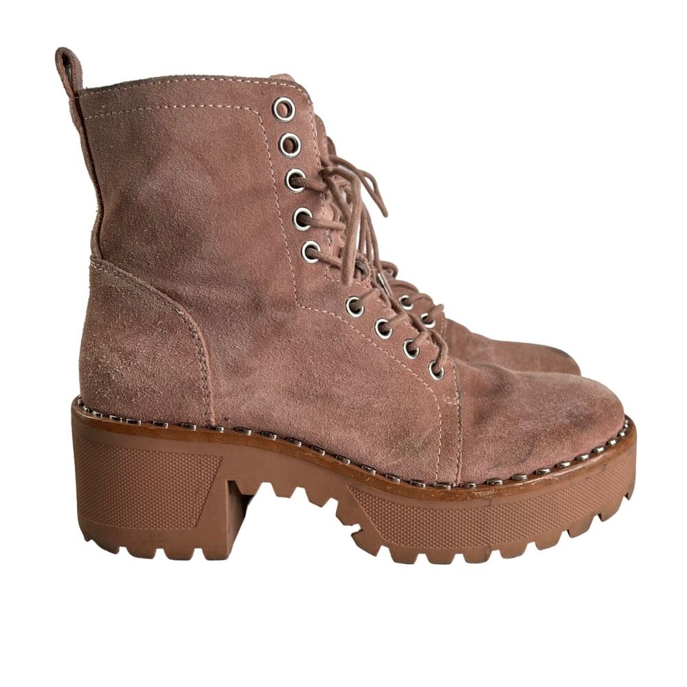 Vince Camuto Womens Suede Ankle Boots Chunky Lug‎ Sole & Lace-Up Gorpcore Preppy